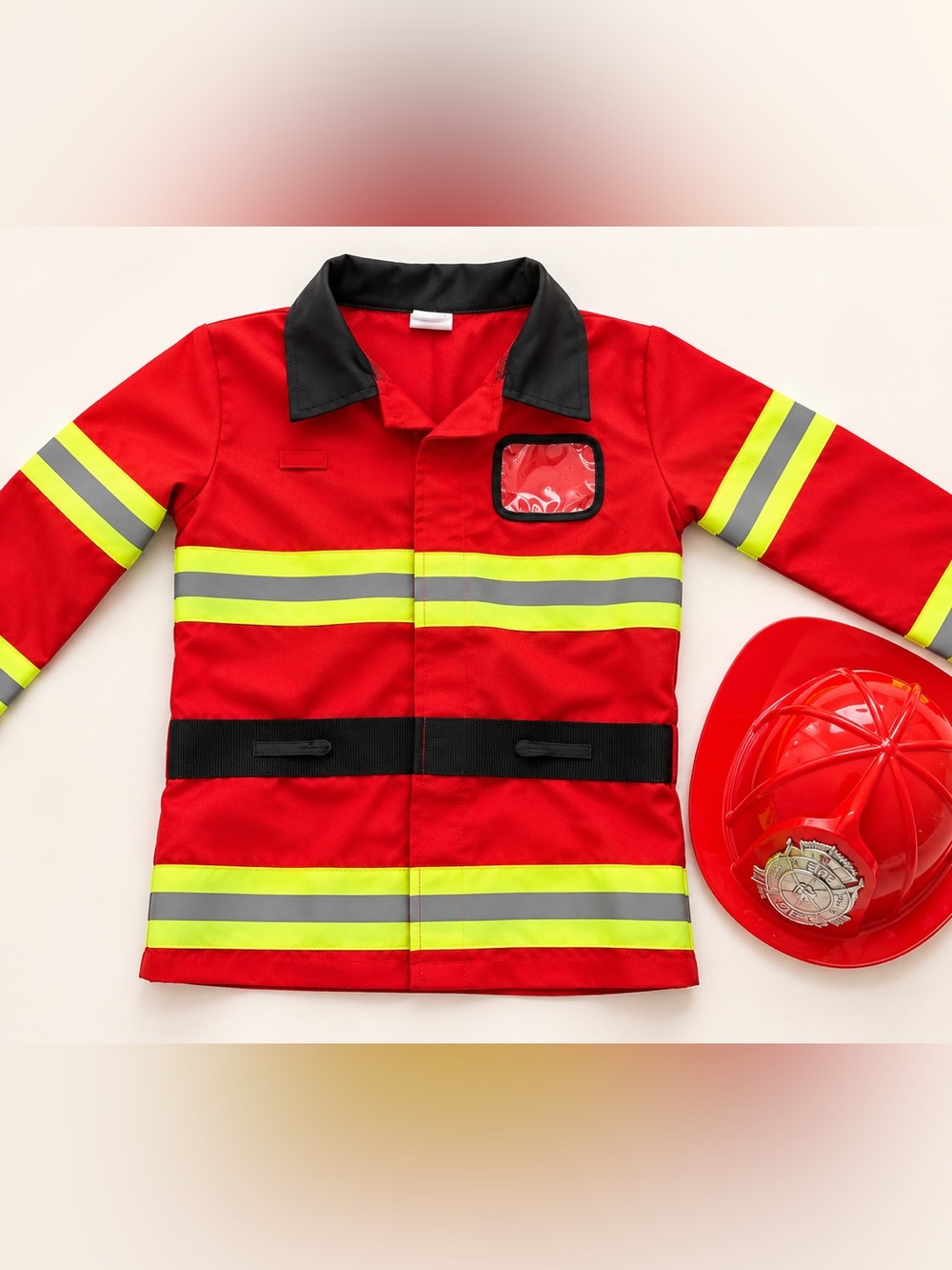 Children's Firefighter Jacket with Reflective Stripes - Red & Yellow & Hetmet